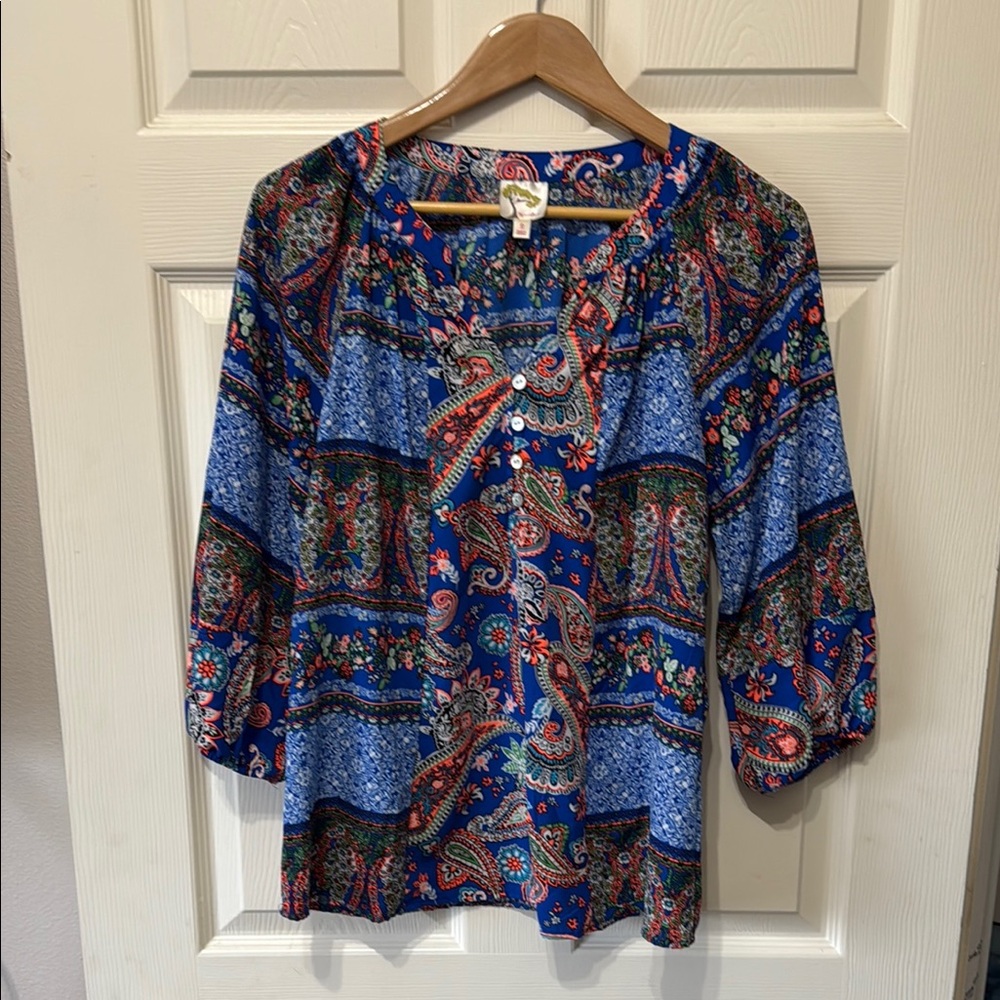 Fig and Flower by Anthropology Colorful Paisley Women's Top